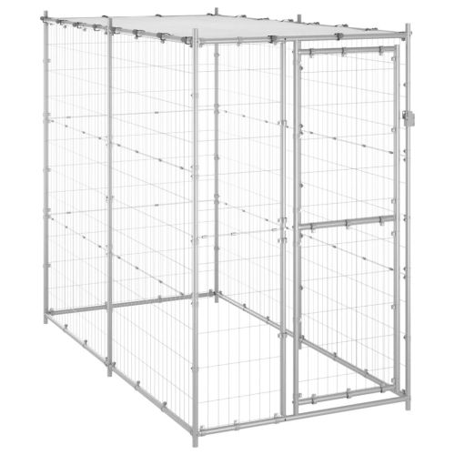 Outdoor Dog Kennel Galvanized Steel with Roof 43.3"x86.6"x70.9"