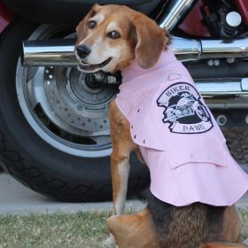 Biker Dawg Motorcycle Dog Jacket (Color/Design: Biker Pink)